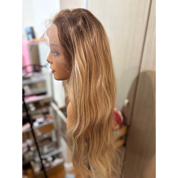 100% Remy Human hair wig 30” Swiss lace front rooted beige blond size medium New - Picture 4 of 9